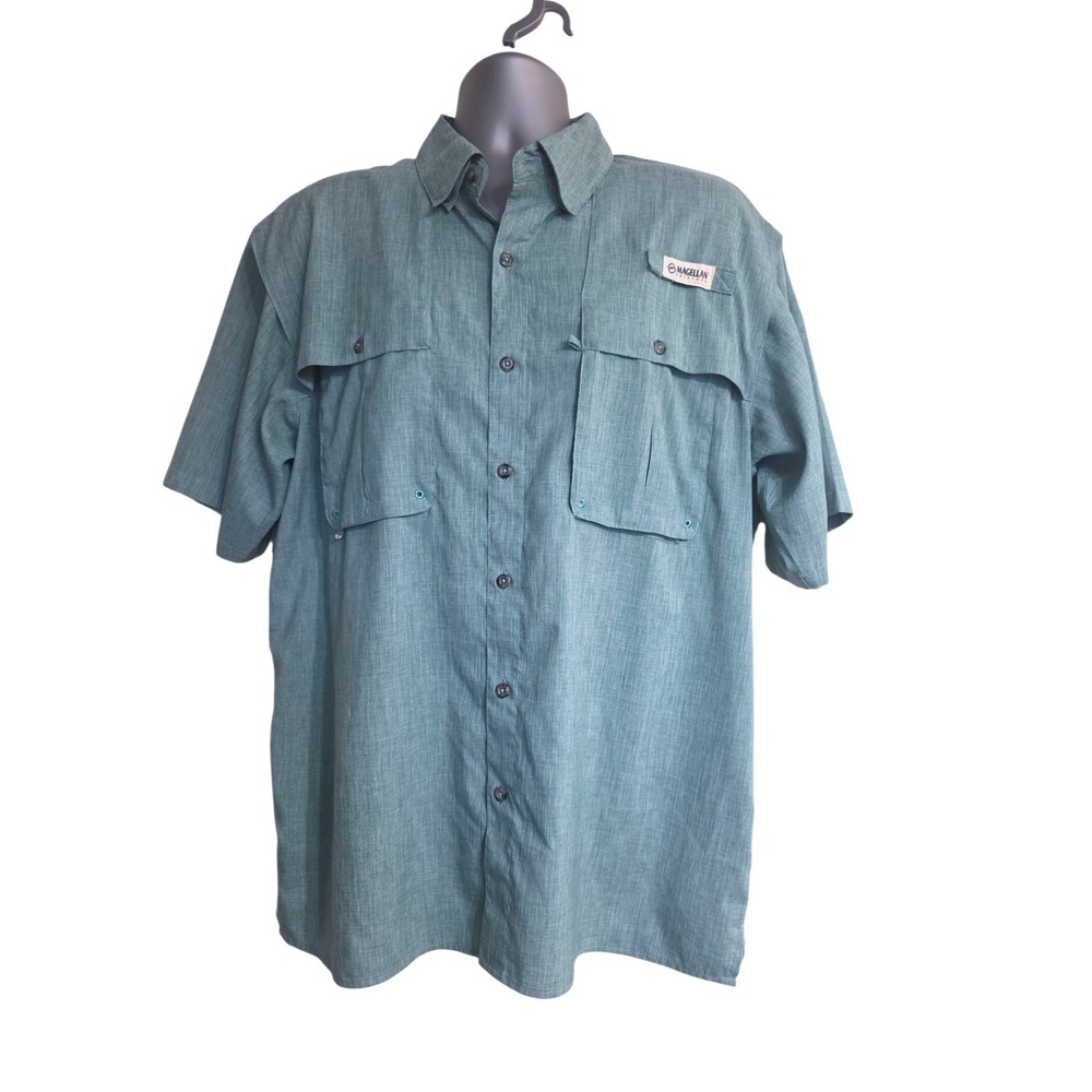Magellan Outdoors Aransas Pass Fishing Shirt‎ Mens Large Green Short Sleeve Fish